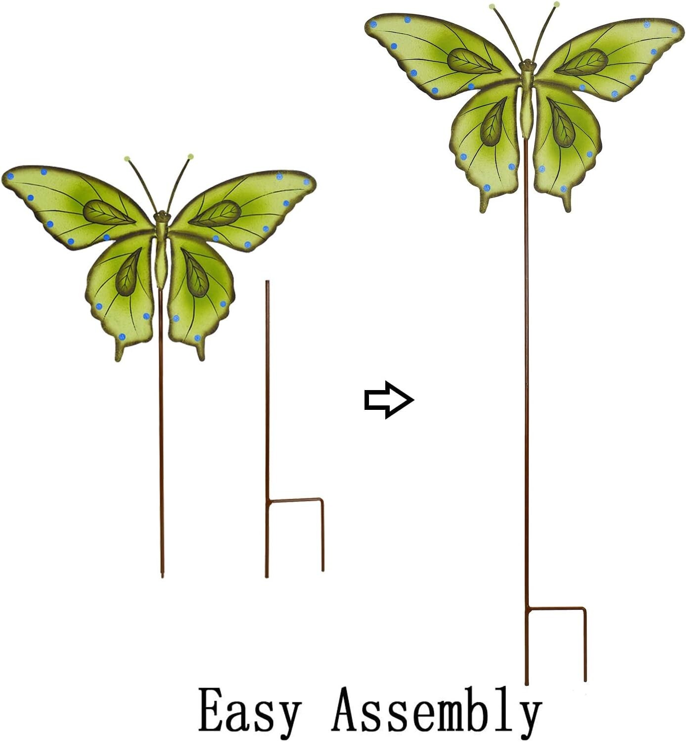 Metal Garden Stake Spring Yard Sign Decorative Plant Stake(Blue+Green Butterfly)