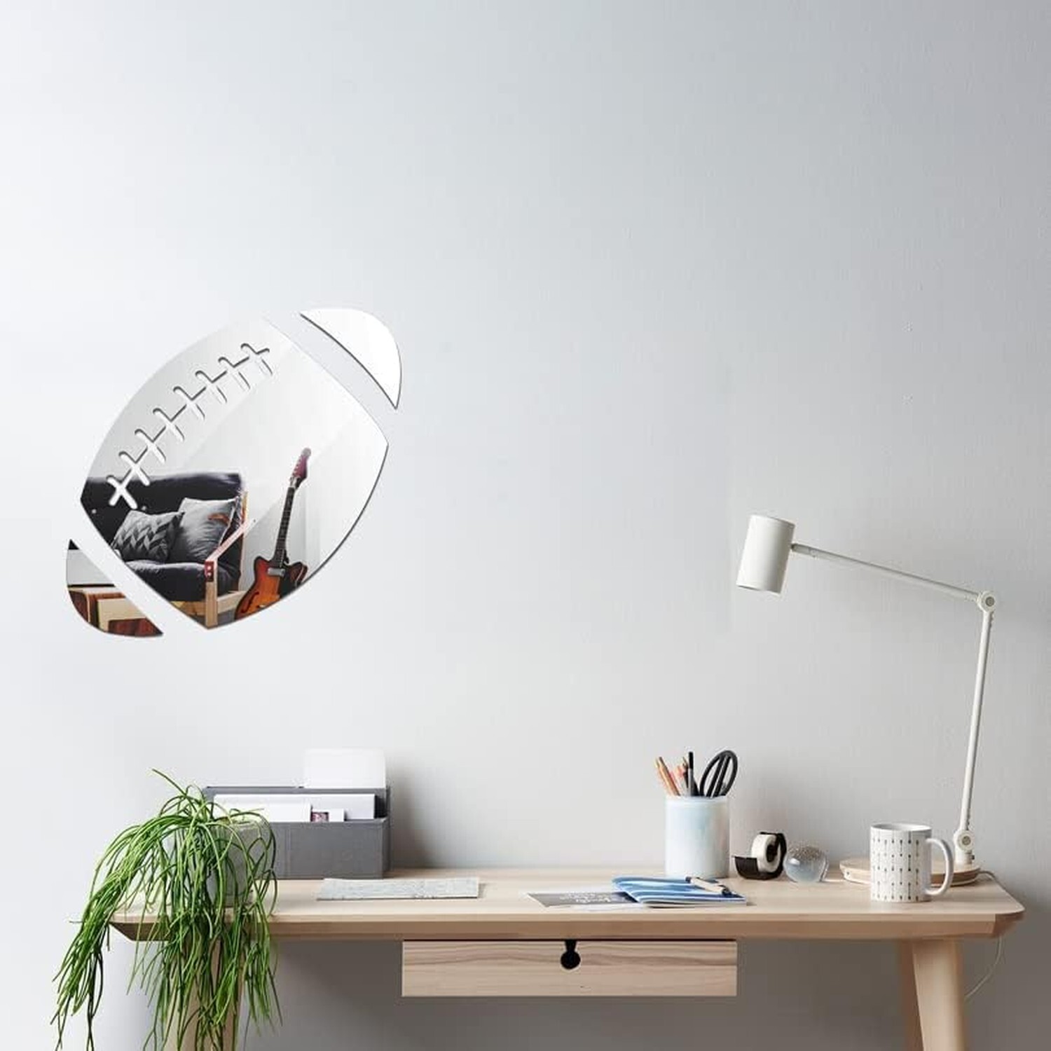 ODOTTAA, Sports Theme Football Shaped Acrylic Mirror Art Sticker for Wall Dec…