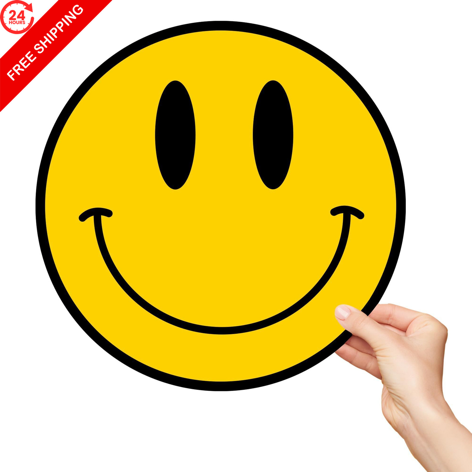 Smiley Face Decal Sticker 12×12 – Waterproof UV-Coated Vinyl 12" *12", Yellow