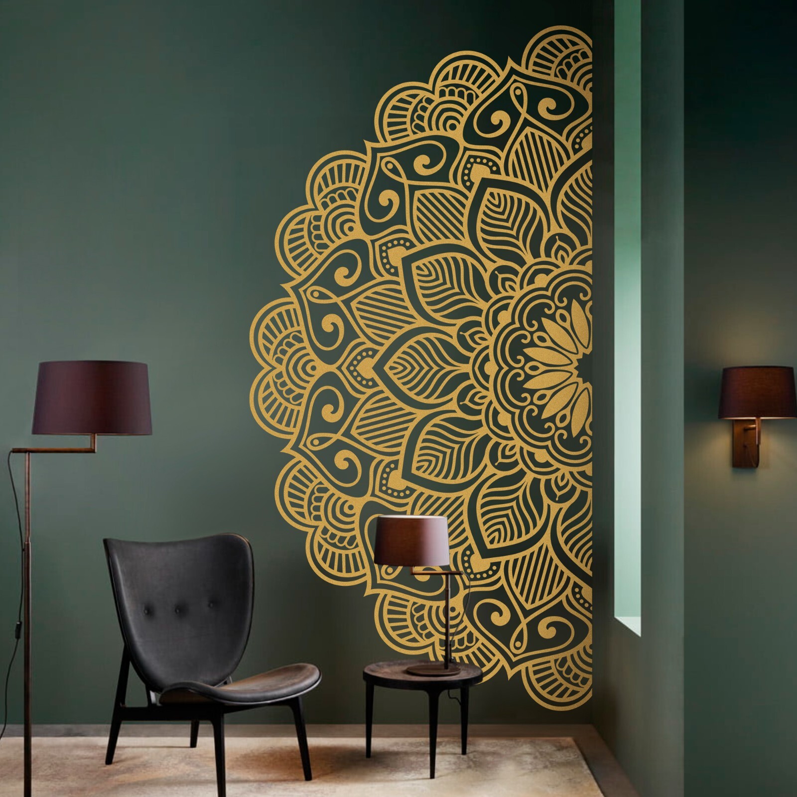 Mandala in Half Wall Sticker, Wall Decal, Yoga, Boho, Sticker for Meditation #32