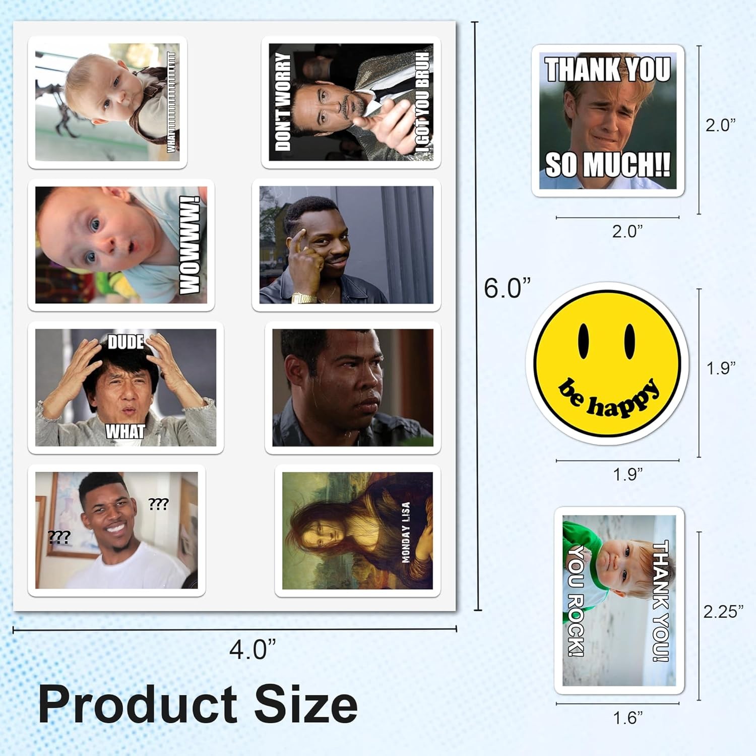 Funny Meme Stickers Pack – 24 Sheets (200+ pcs) Waterproof Vinyl Stickers for