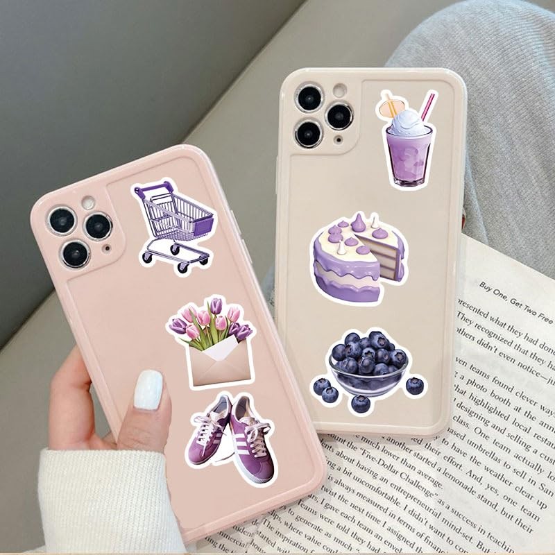 56pcs Cute Aesthetic Purple Stickers for Waterproof Vinyl Decals Water