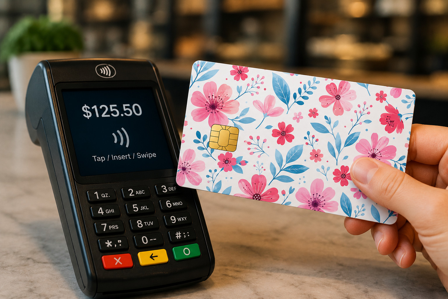 Pink Blue Floral Credit Card Skin Cute Botanical Debit Card Sticker