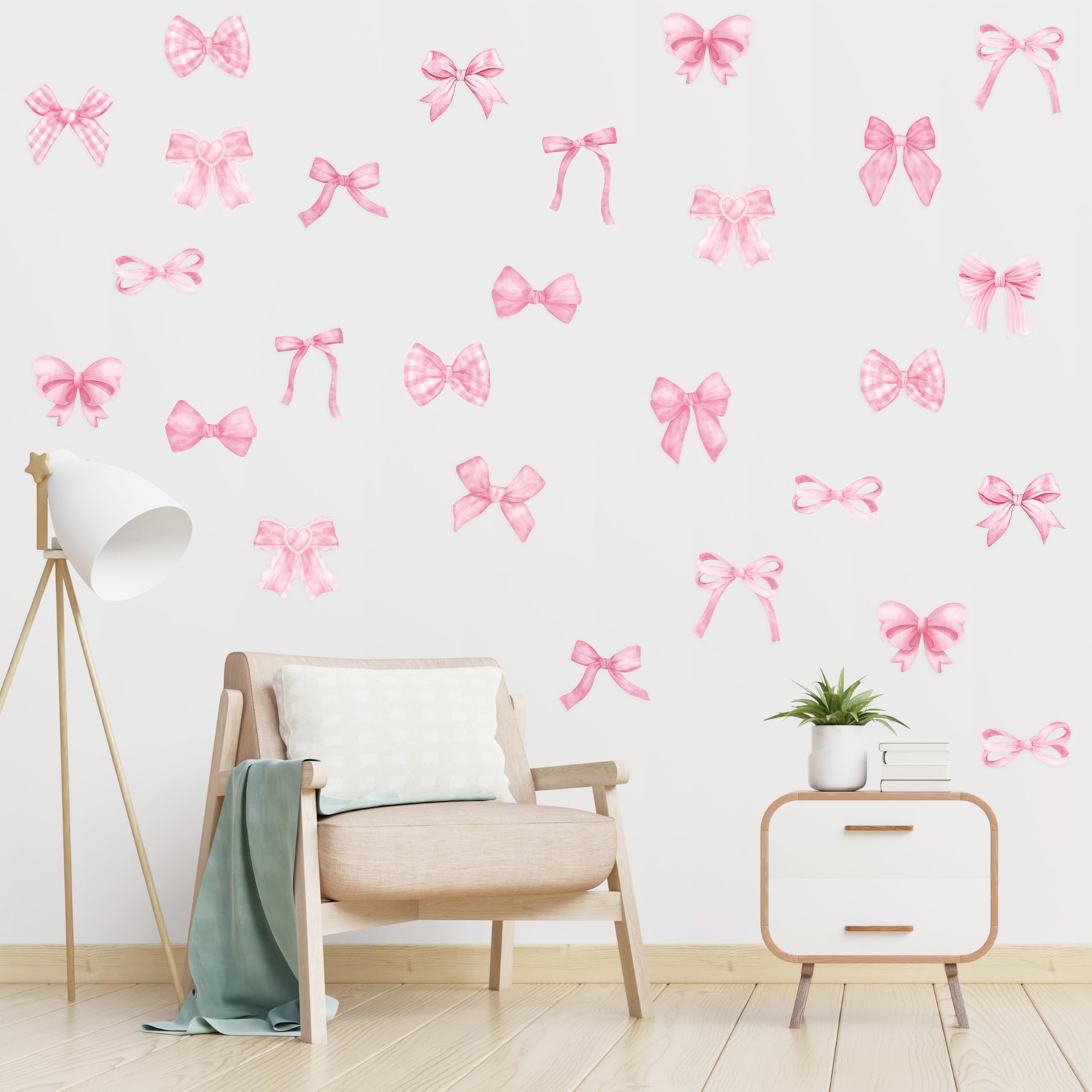 Bowtie Decal Pink Bow Wall Stickers – 60Pcs Watercolor Coquette Aesthetic Wal…