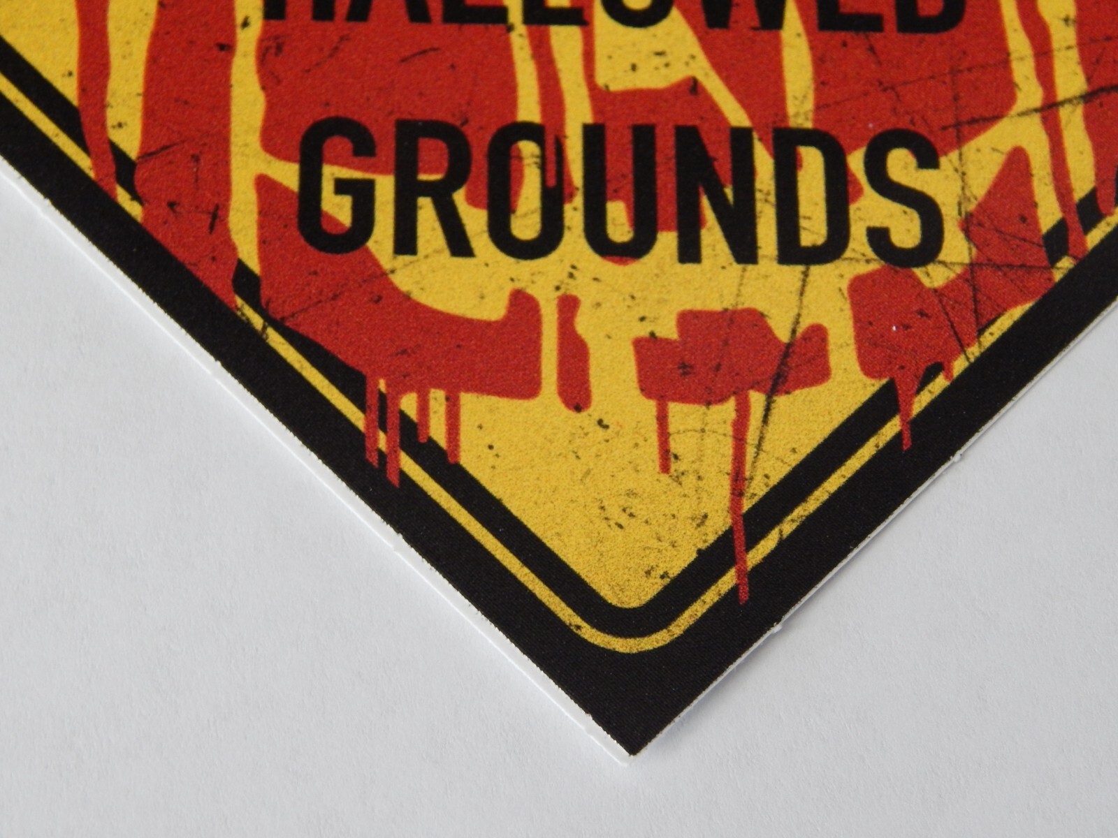Horror's Hallowed Grounds Pumpkin Halloween Sticker 4" X 4" Red Yellow Black New