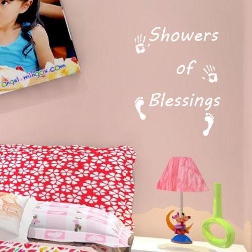 Pop Decors Inspirational Quote Wall Decal "Showers of Blessings" White NEW