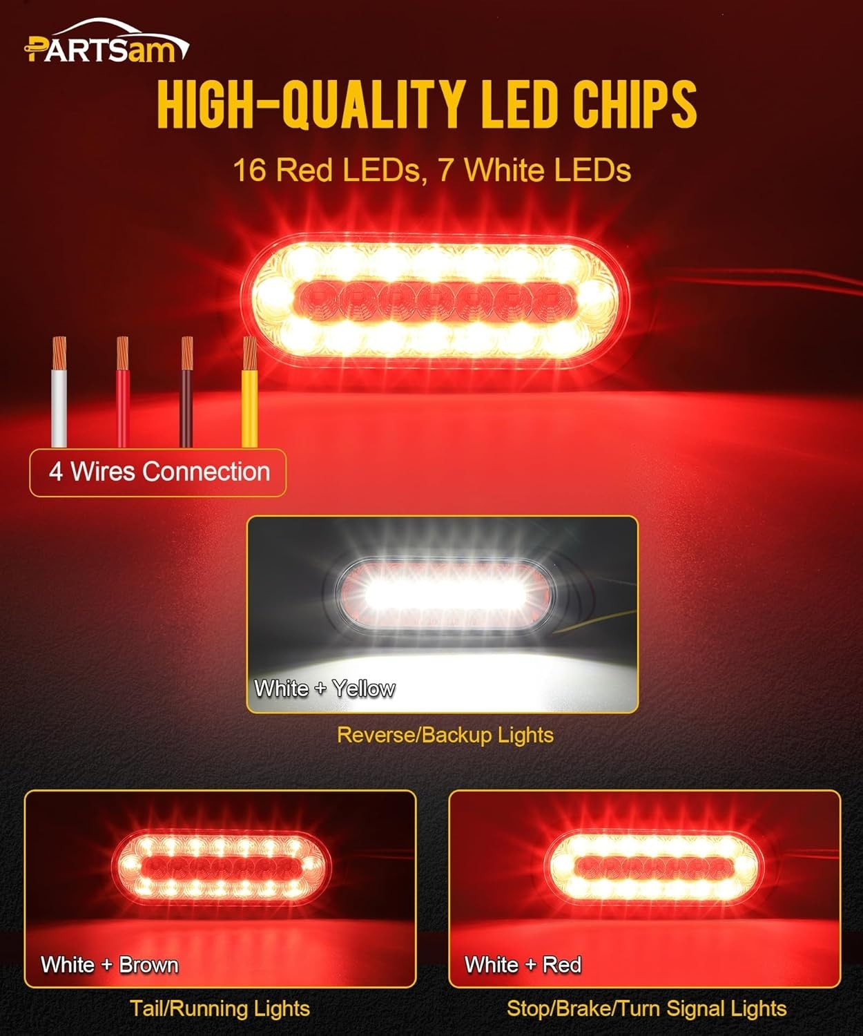2Pcs 6.3" inch Oval Truck Trailer Led Tail Stop Brake Lights Taillights Running