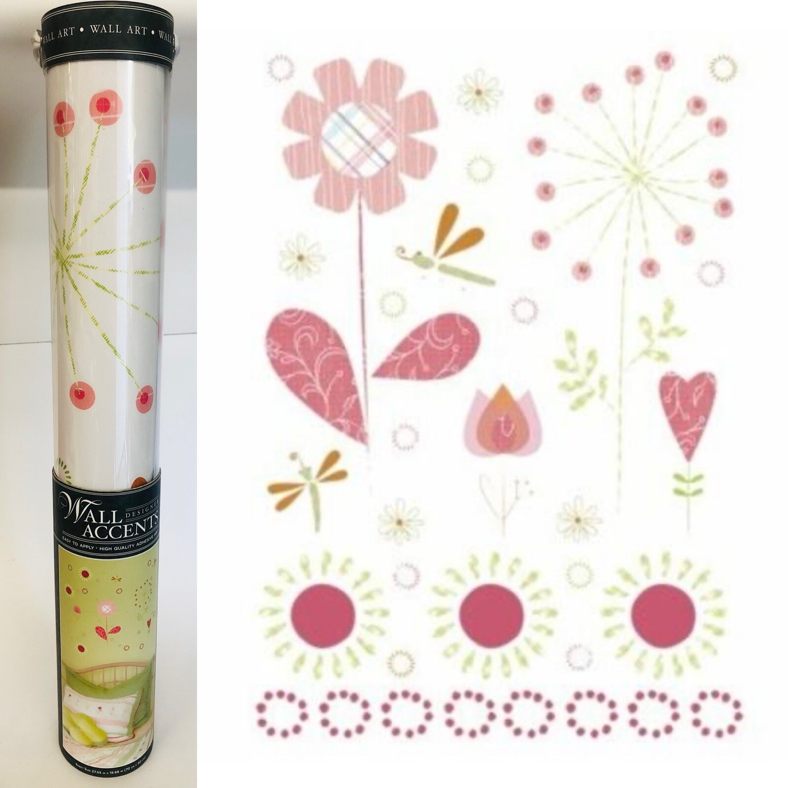 DCWV Decal Wall Art Heart Garden Peel & Stick Wall Art, Pink/Green, Large
