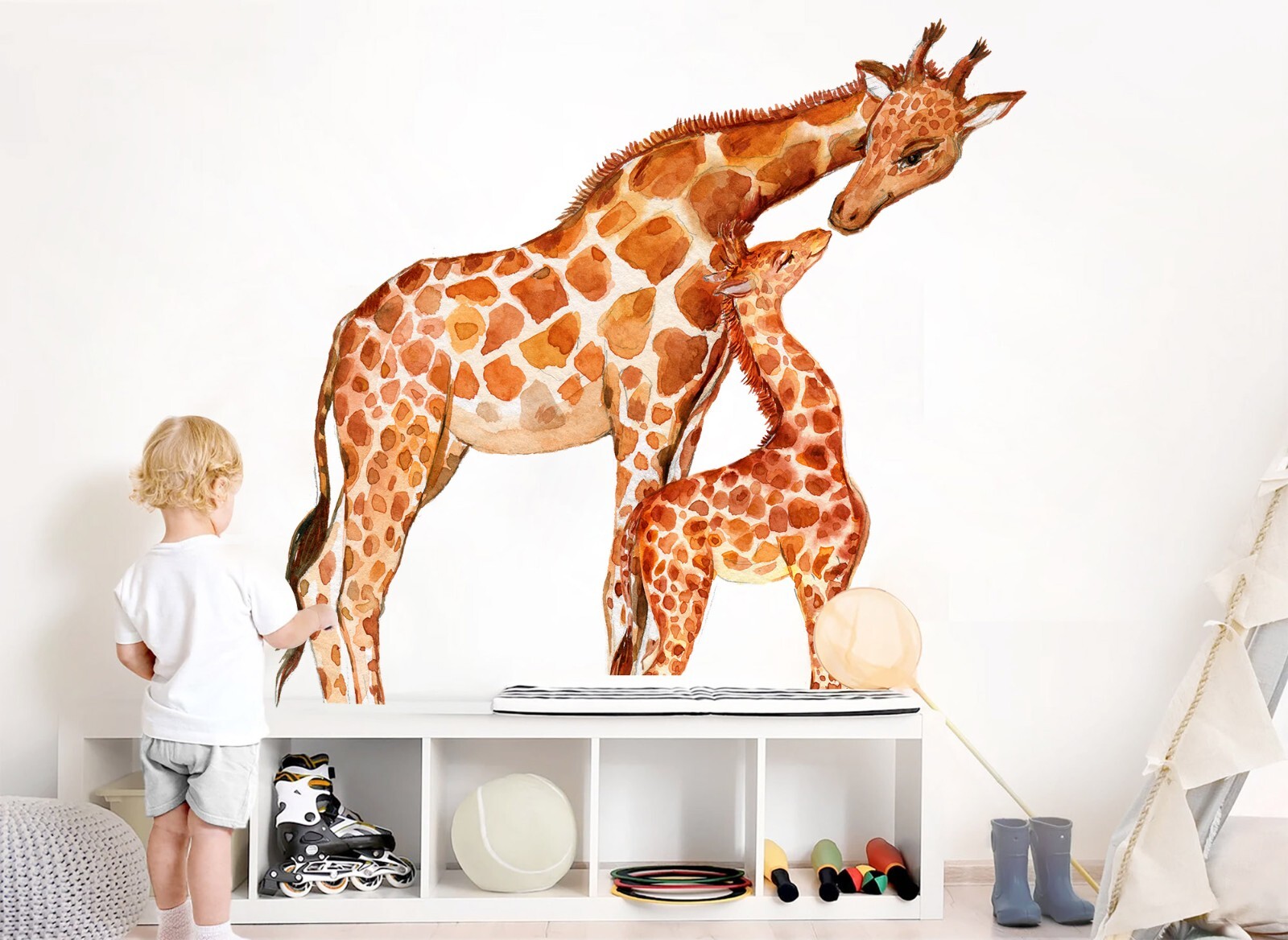 Customize Giant Giraffe Jungle Safari African animals nursery wall decals sticke