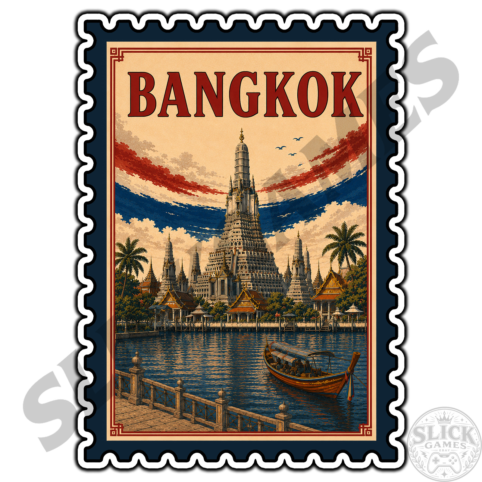 Bangkok Thailand Travel Postage Stamp Sticker #1 Waterproof Vinyl Decal Die-Cut