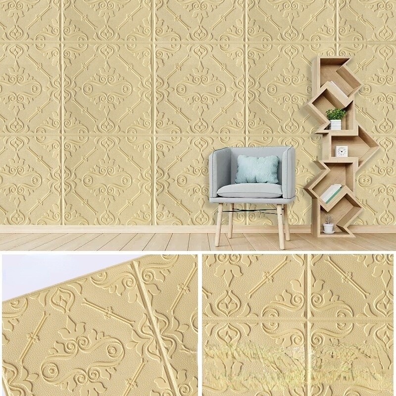 10x 3D Embossed Self-adhesive Foam Wall Sticker Panel Wallpaper Home Decor Craft