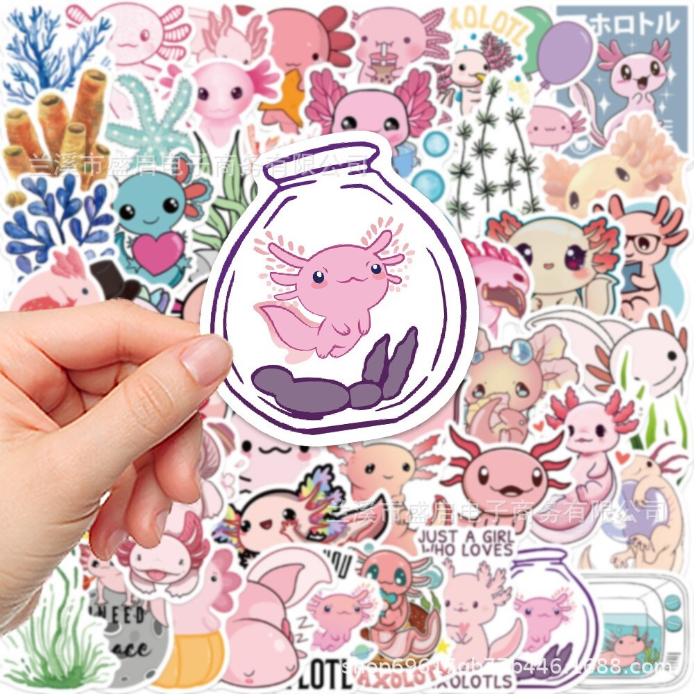50pcs AXOLOTL Stickers, Cute Animal Water Bottle Laptop No Residue Sticker, #217