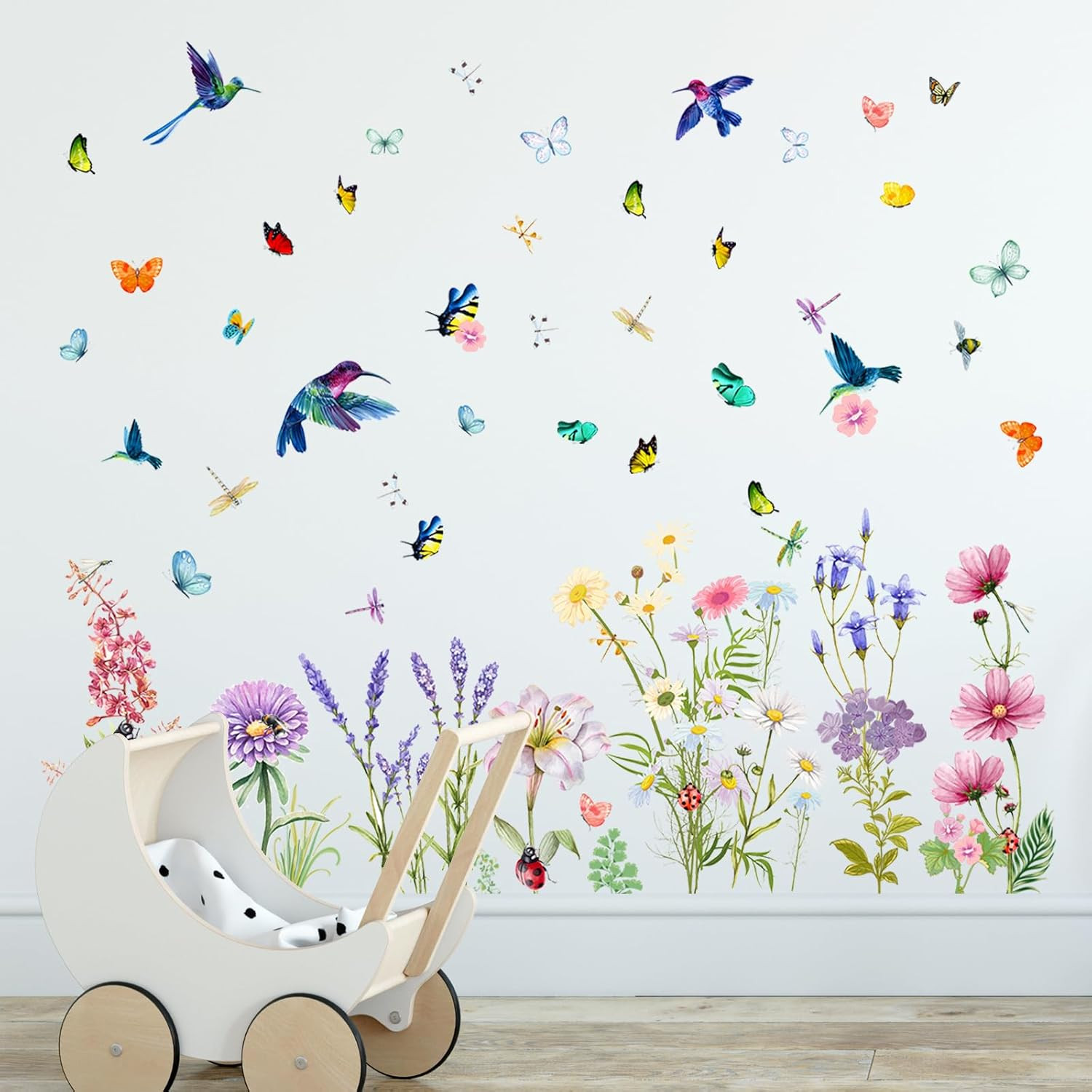 Flowers Butterflies Wall Decals Chrysanthemums Dragonflies Wall Stickers Peel an