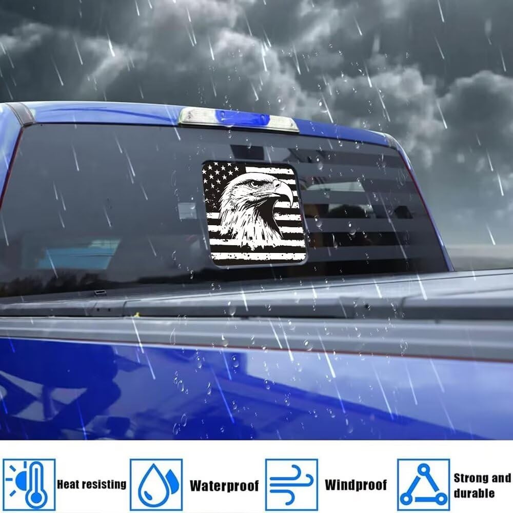 Rear Middle Window Decals for Truck, Black White American Flag Car Back Cente…