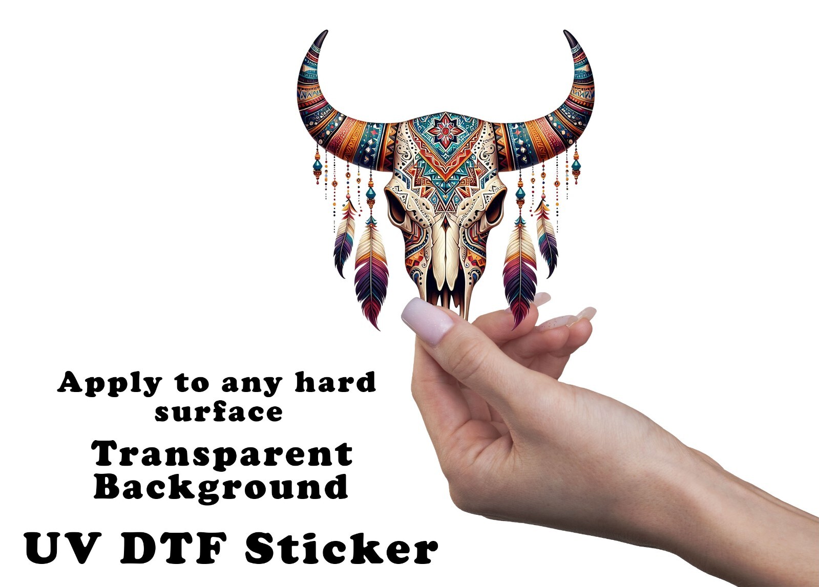 Tribal Cow Skull UV DTF Transparent Sticker / Decal