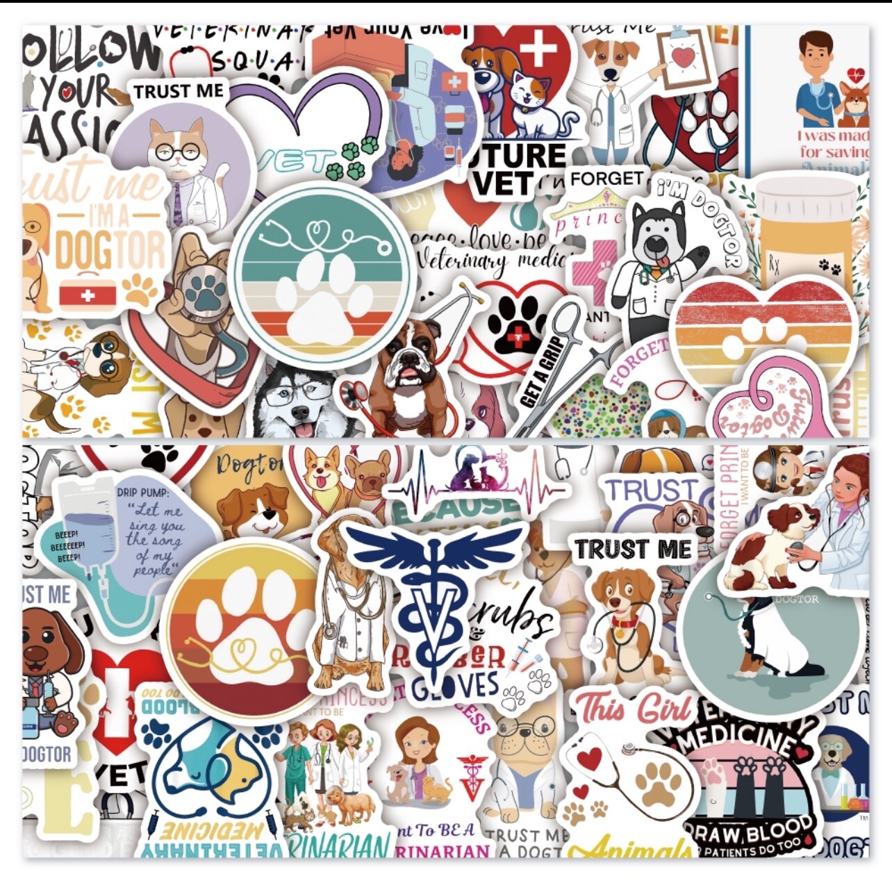 50 PCS Vet Tech Animal Stickers Veterinarian Decals Laptop Hydro Free Shipping!