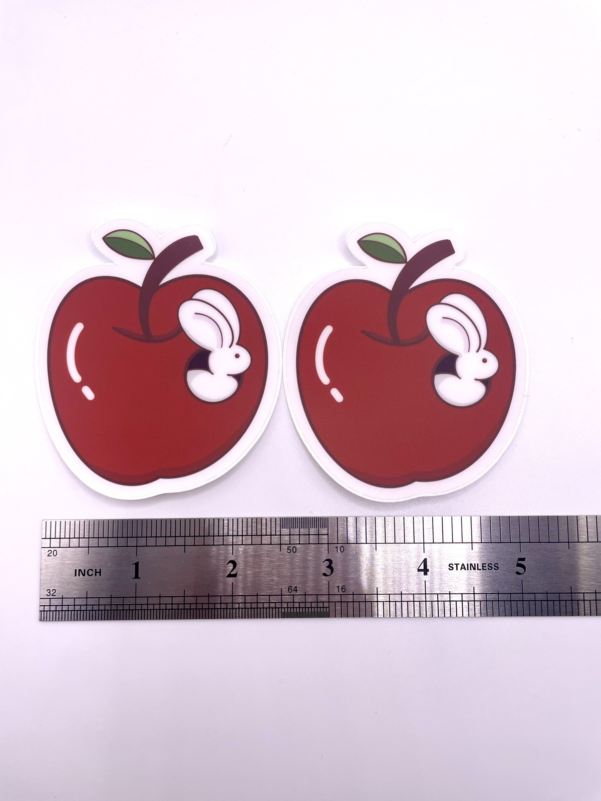 TWO 2.5 By 3 Vinyl Rabbit In Apple CLEAR Stickers Original Art Water Resistant
