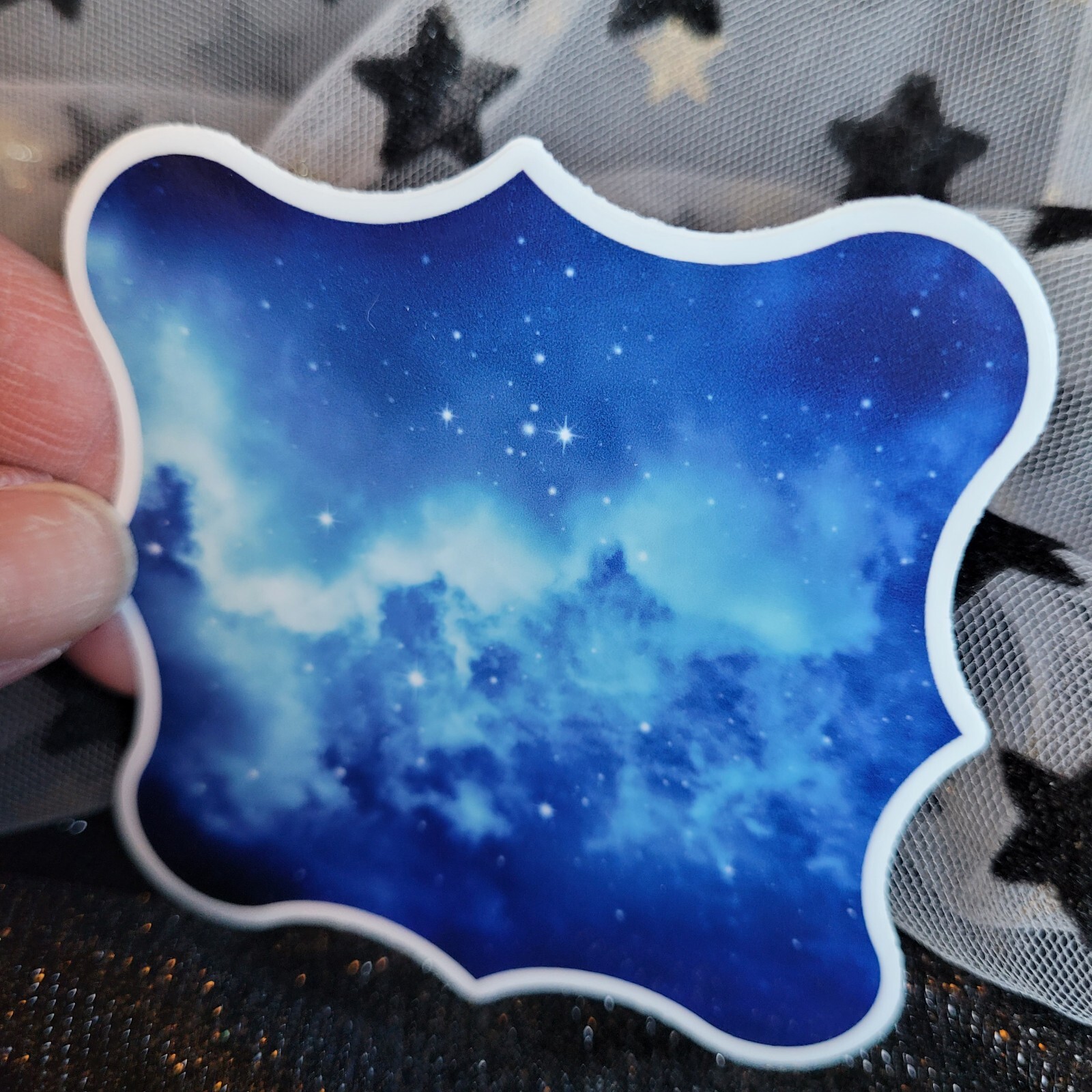 STKR037 Blue Cloudy Starry Night Sky Galaxy Fancy Frame Sticker Vinyl Waterproof