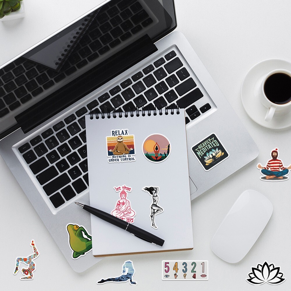 50pcs Waterproof Vinyl Stickers Yoga Lifestyle Luggage Phone Laptop Water Bottle