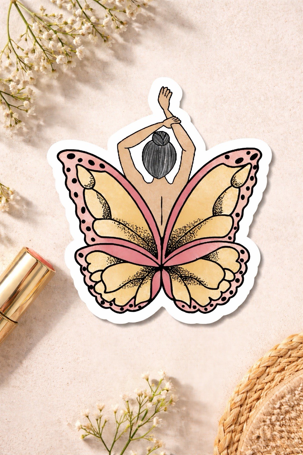 Pink Butterfly Girl Vinyl Waterproof Sticker by WarPaint.jj