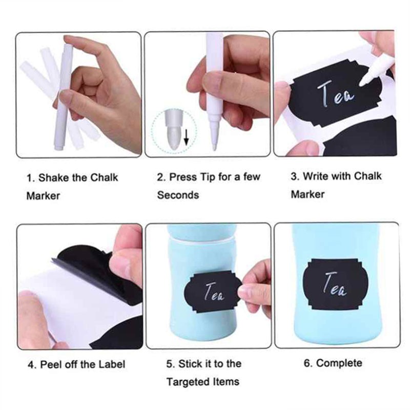 Black Labels Stickers With Pen Set Chalkboard Roll Waterproof Pantry Jar Sticker