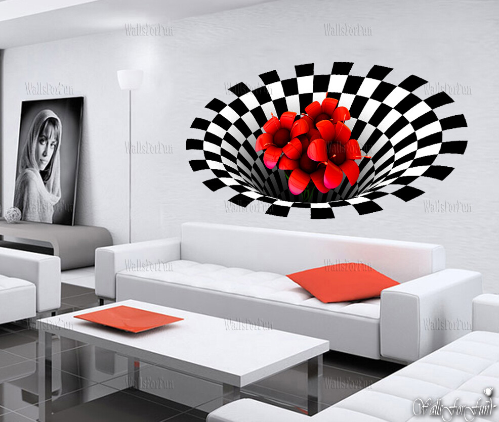 Optical illusion wall art Chess decor Illusion wall decal Creative gift idea 3d