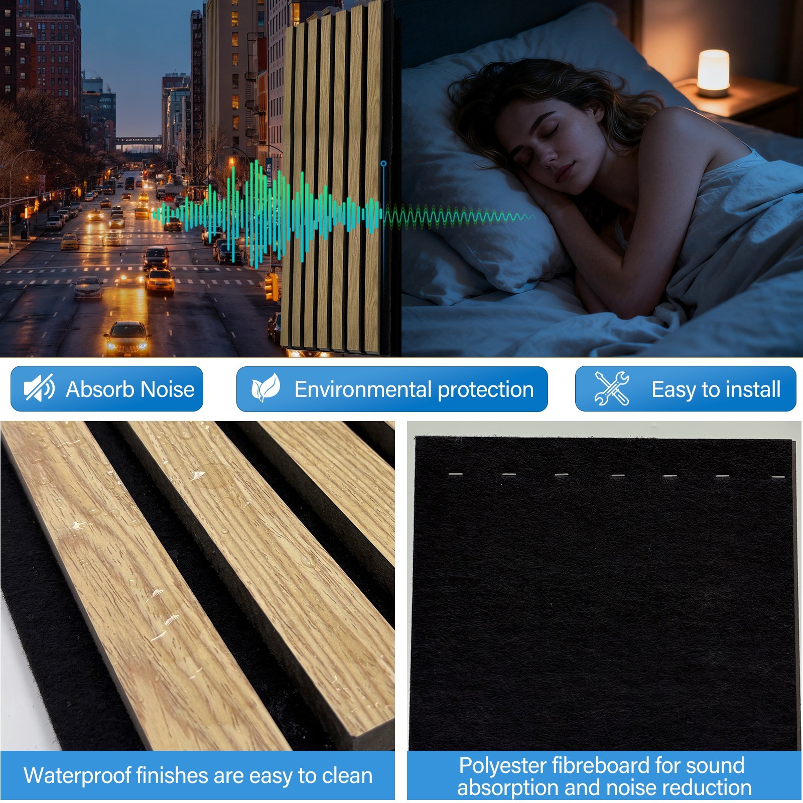 Wood Slat Wall Panels 4 Pack 3D Fluted Decor for Living Room Bedroom Office