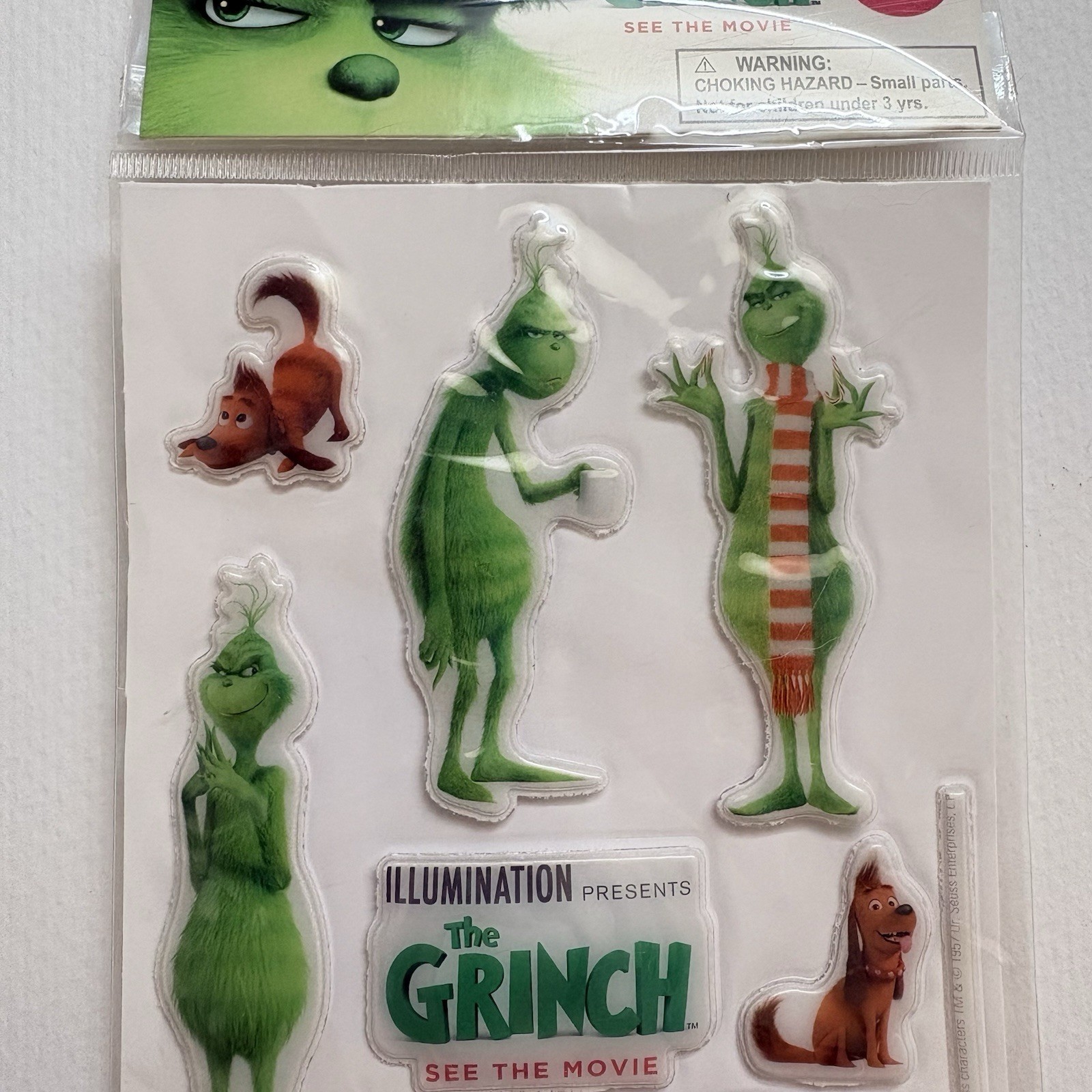 New The Grinch movie Puffy Sticker Sheet 2018 Dr Seuss Christmas New Sealed