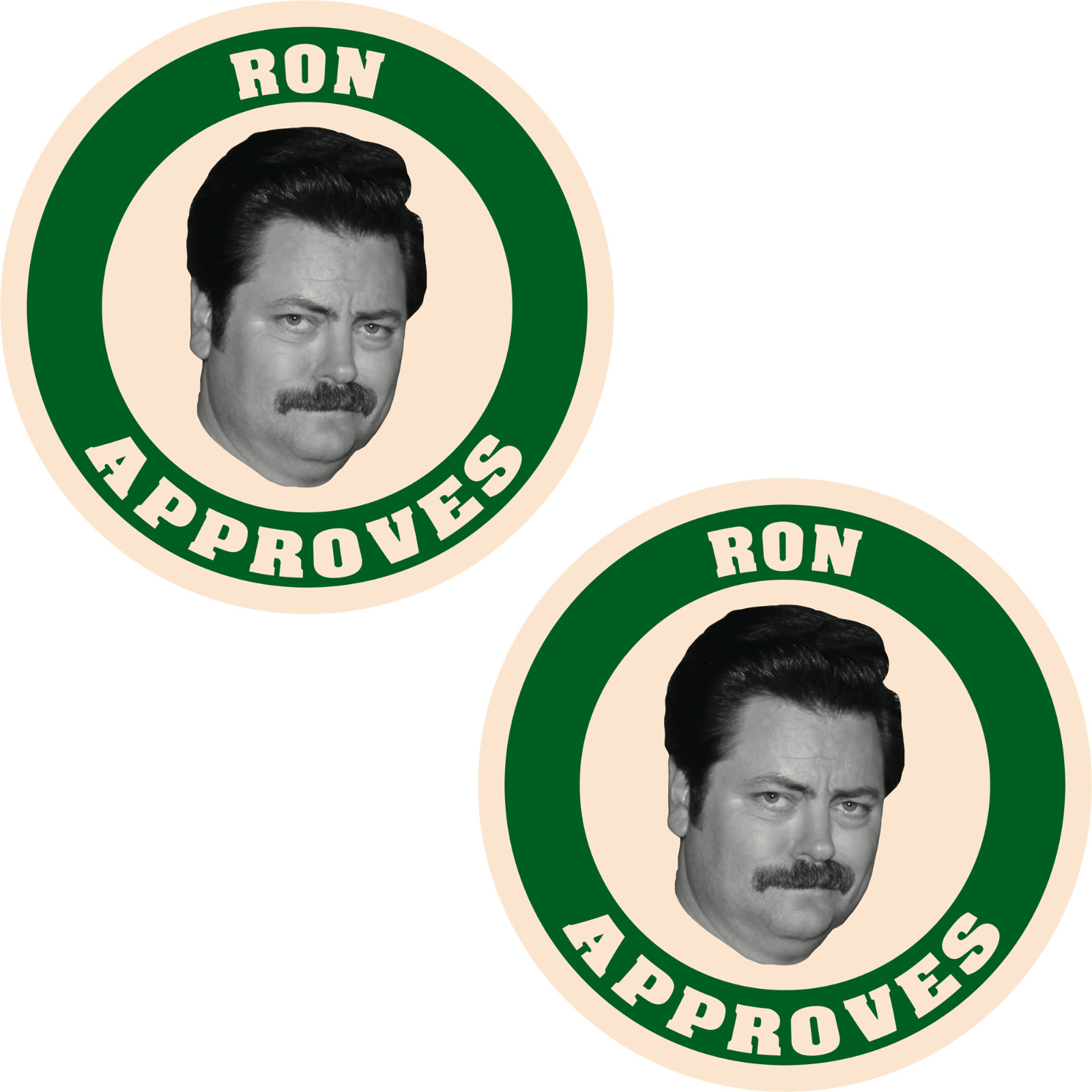 2x Parks and Rec Recreation Ron Swanson Approves 3 inch Stickers