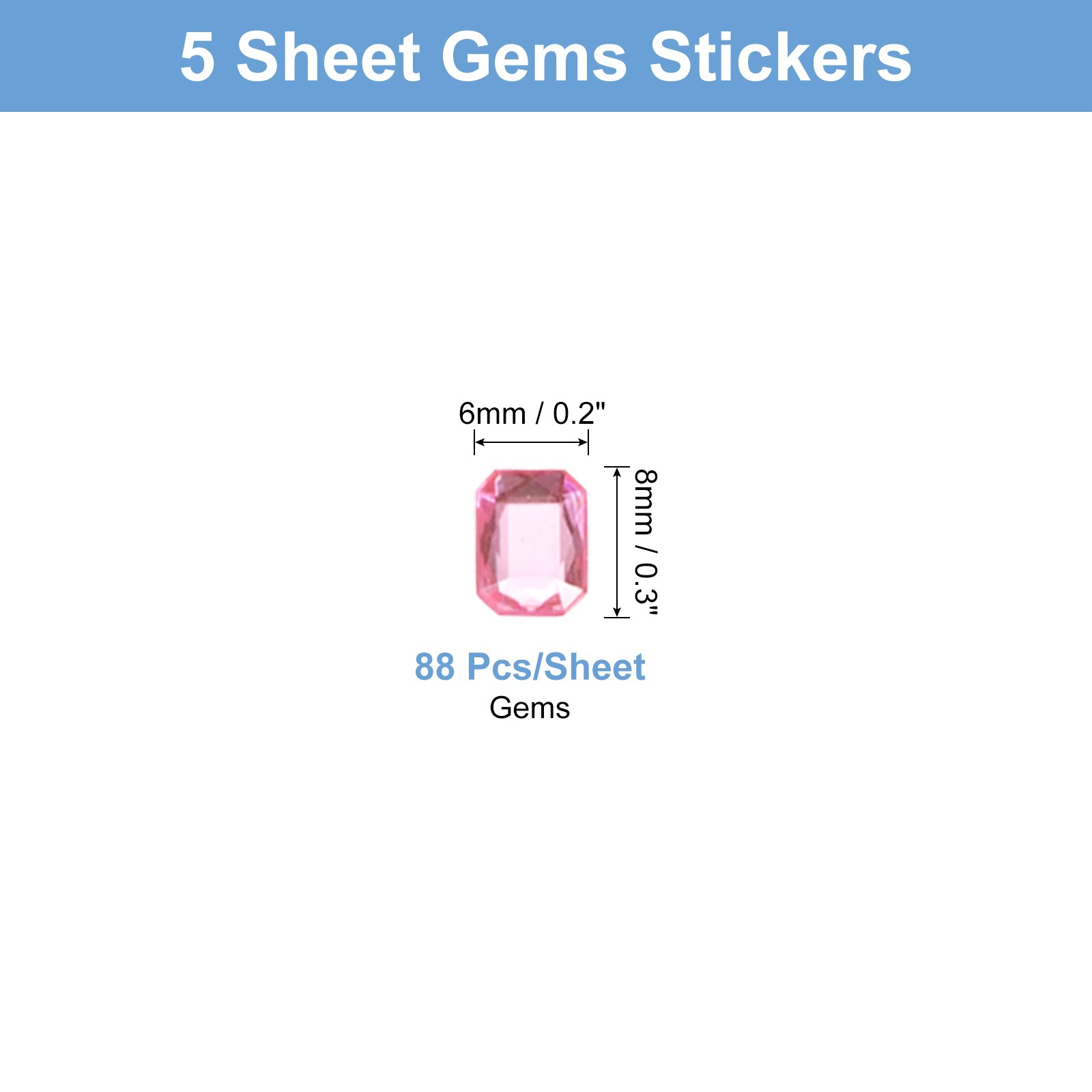 440Pcs Gems Stickers for Crafts 5 Sheet Rectangle Rhinestone Sticker Multicolor