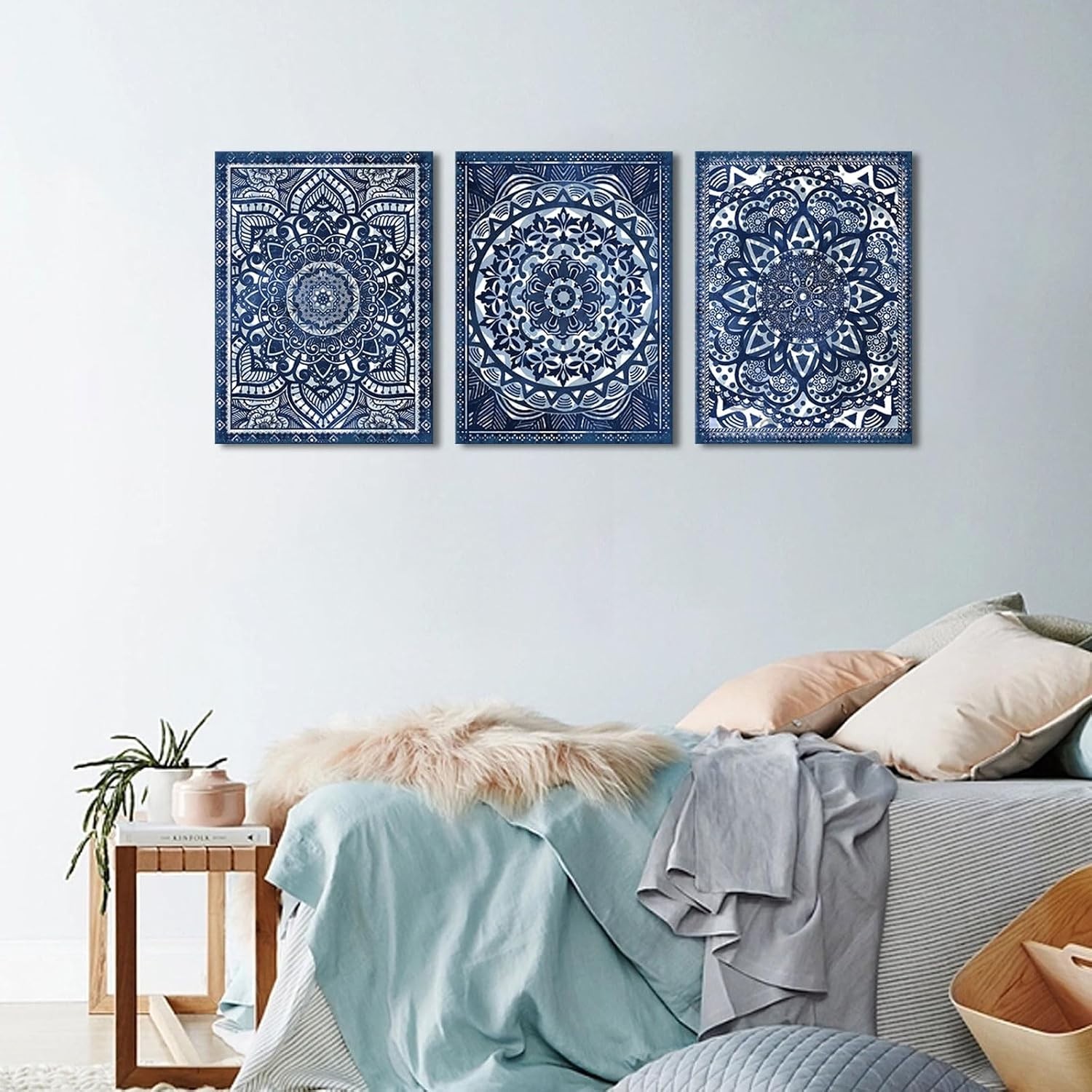 Mandala Art Prints Set – Navy Blue Wall Decor – 12×16 inches