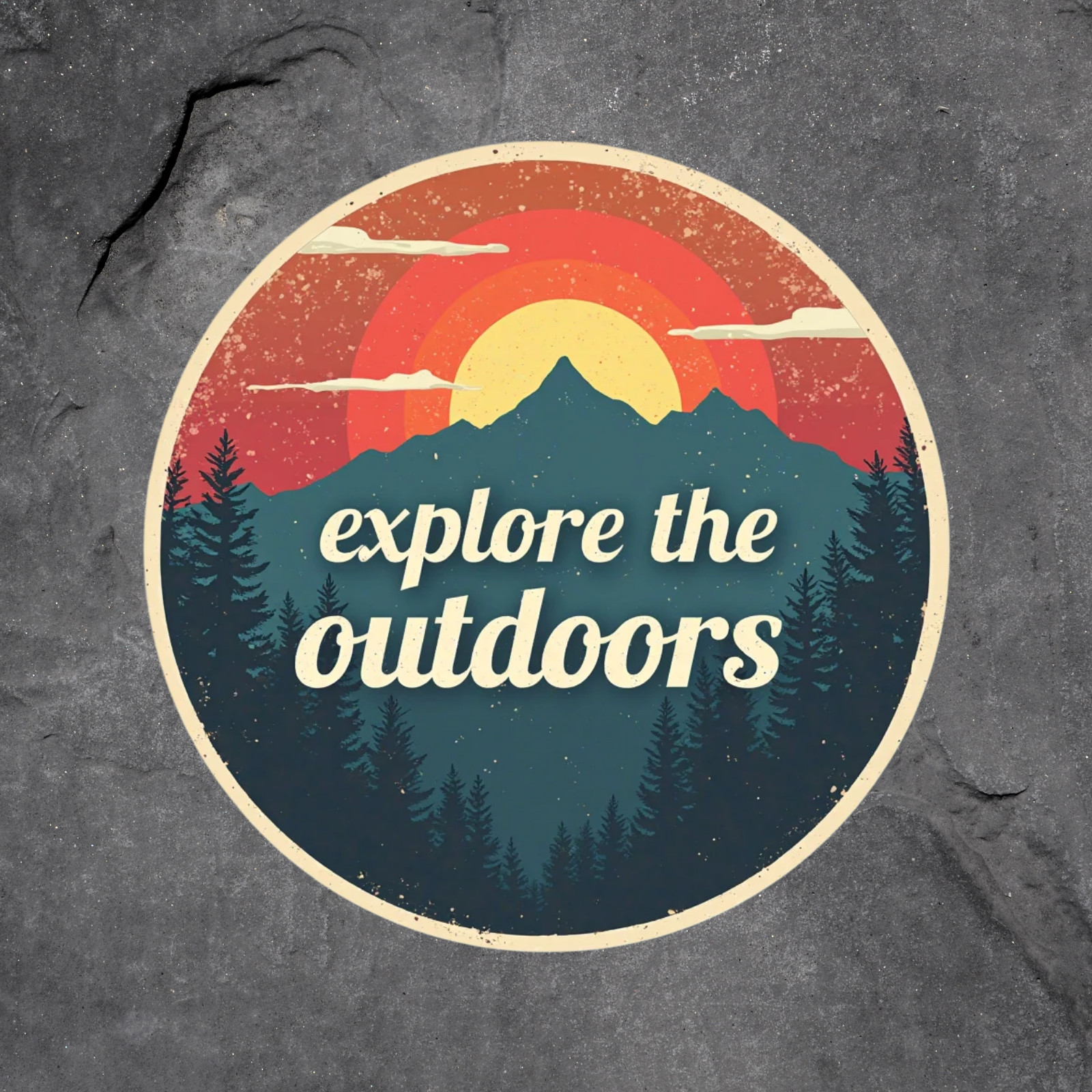 Camping sticker vinyl decal explore the outdoors mountain sunset design