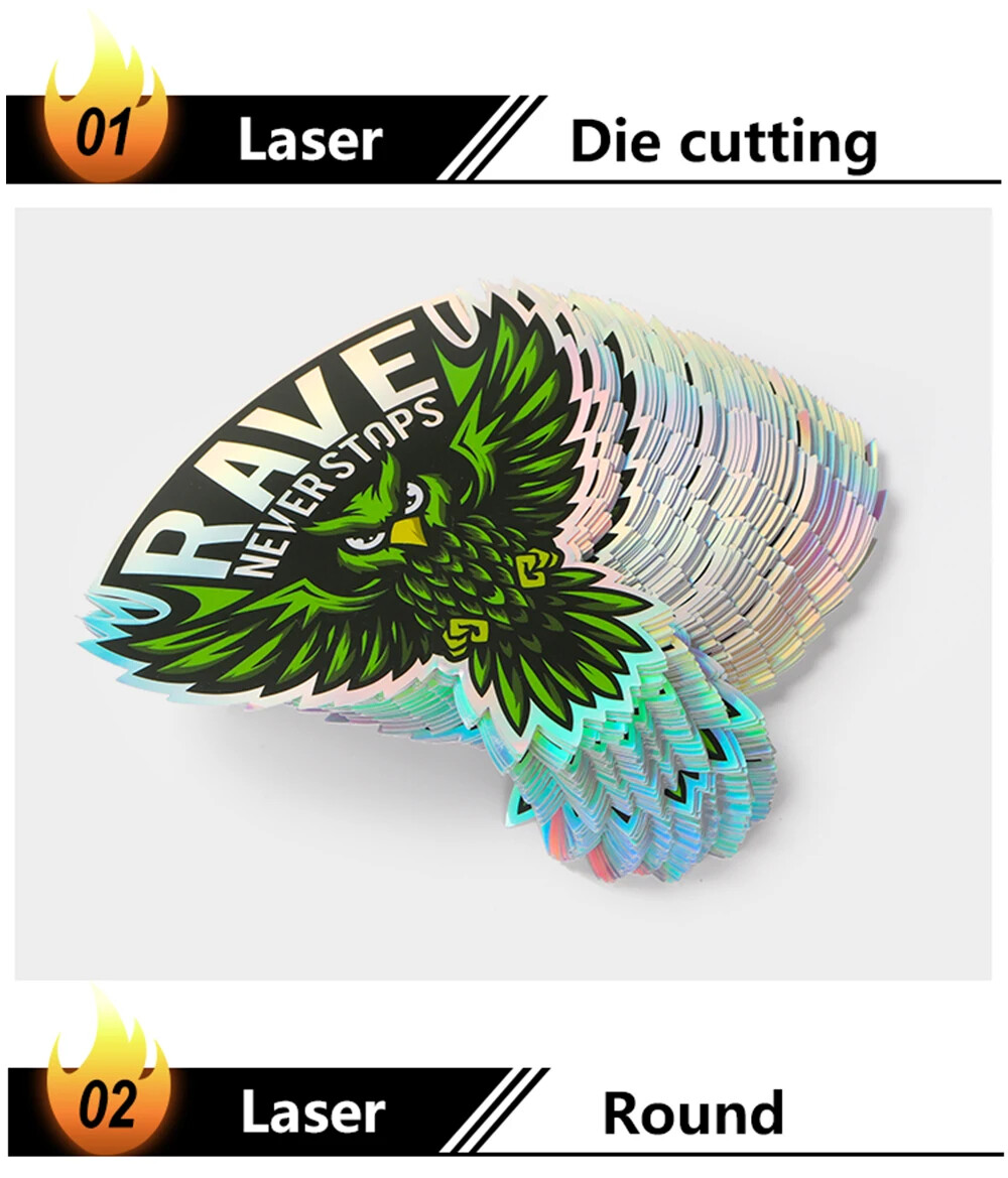 100 Holographic Stickers Custom Logo Name Waterproof Laser Silver Die Cut Vinyl