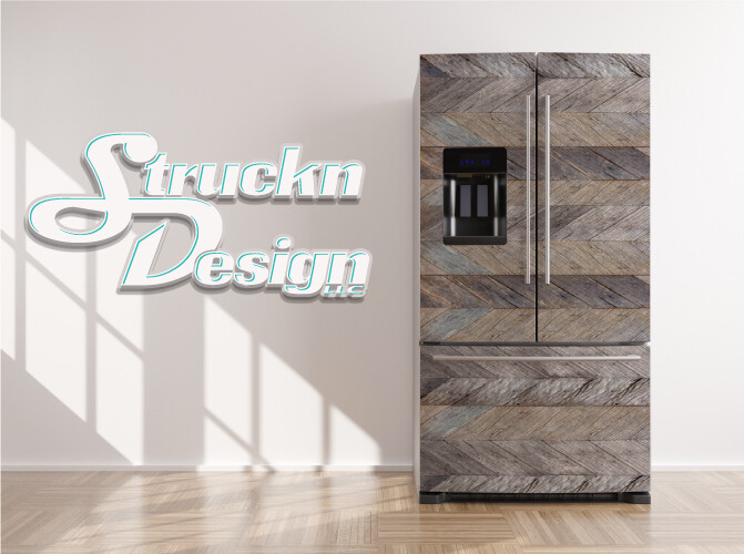 Rustic Herringbone Wood Planks Barn Fridge Freezer Wrap Side Door Vinyl Decal