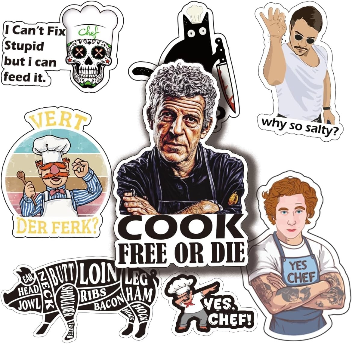 Funny Chef Stickers Pack Waterproof Vinyl Decals Water Bottles
