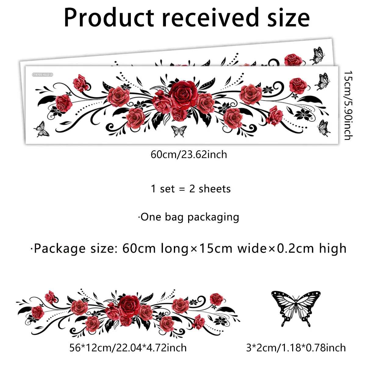 Pink Rose Black Butterfly Glass Clings Double-Sided Window Film Bathroom Decor
