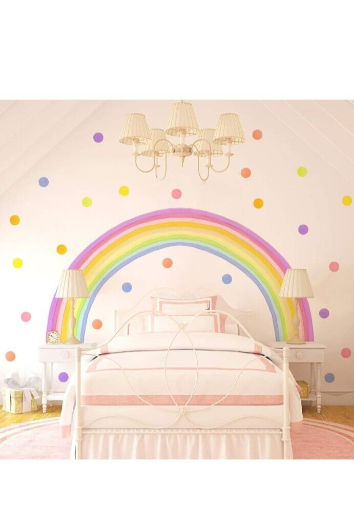 Extra Large Rainbow Wall Decal Colorful Rainbow Polka Dot Wall Decals 84×42 Inch