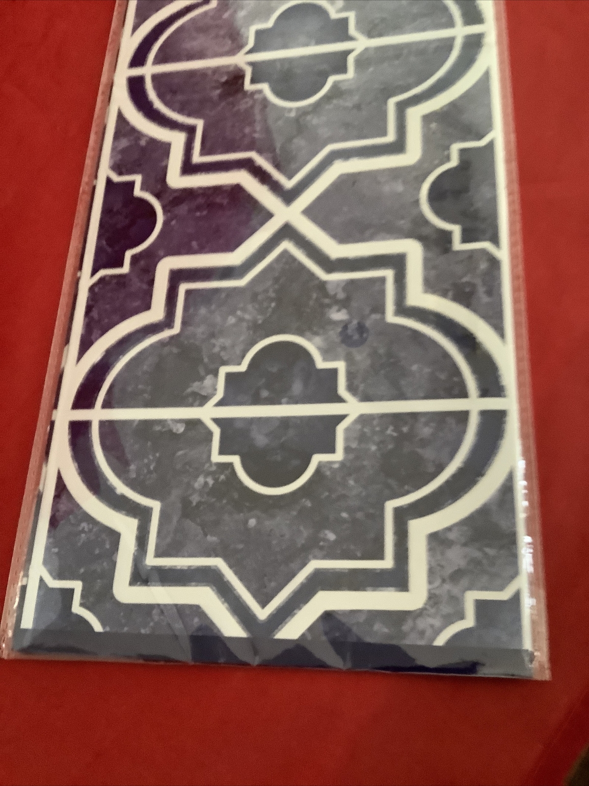 Blue Marble Quatrefoil Tile Foil Backsplash Wall Art Decal 29.5" Peel Stick G23