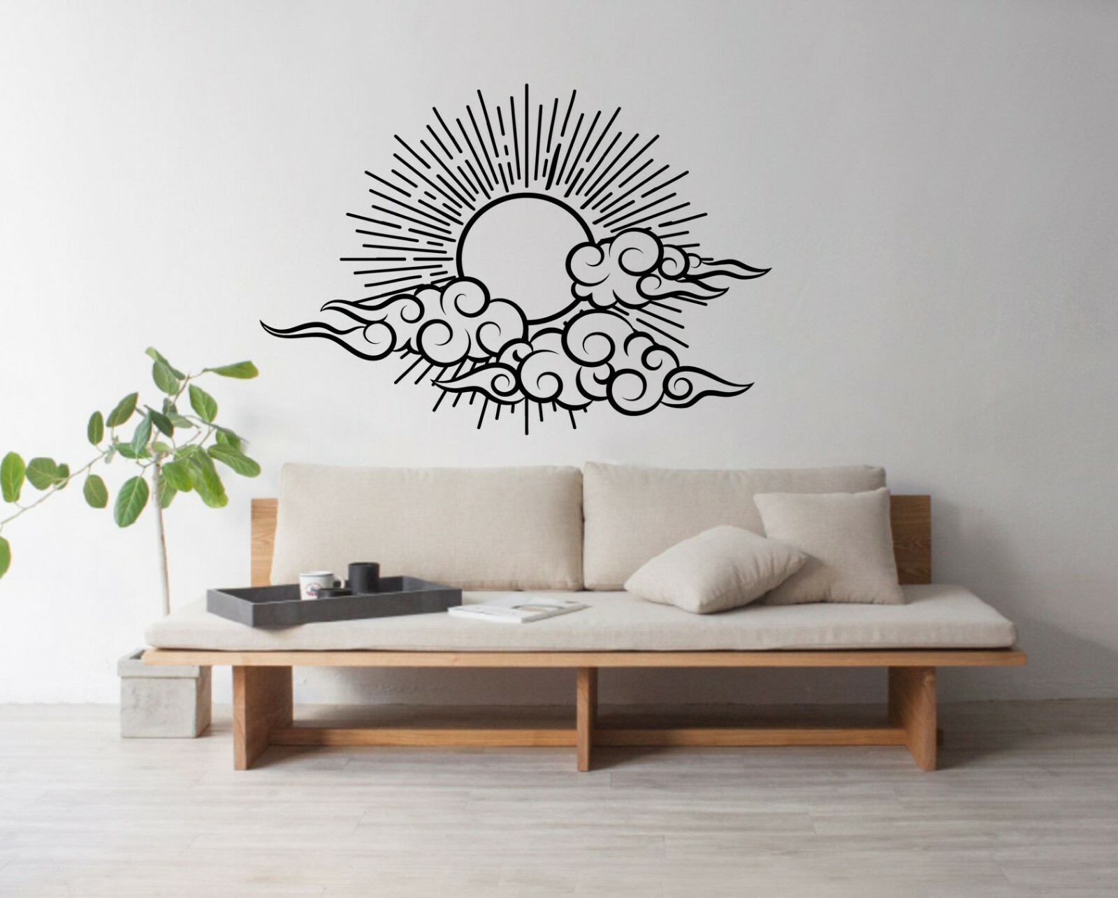 Vinyl Wall Decal Boho Sun Clouds Wall Décor Removable Sticker Bedroom Décor