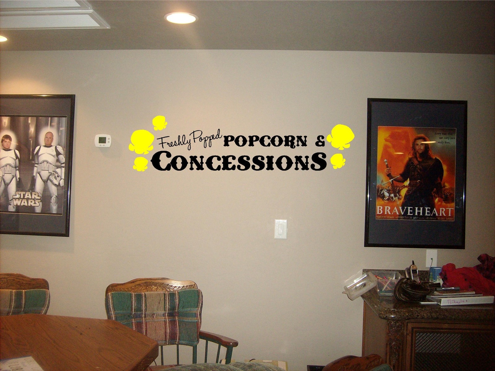 Freshly popped popcorn concession sign home movie theater vinyl wall decor decal