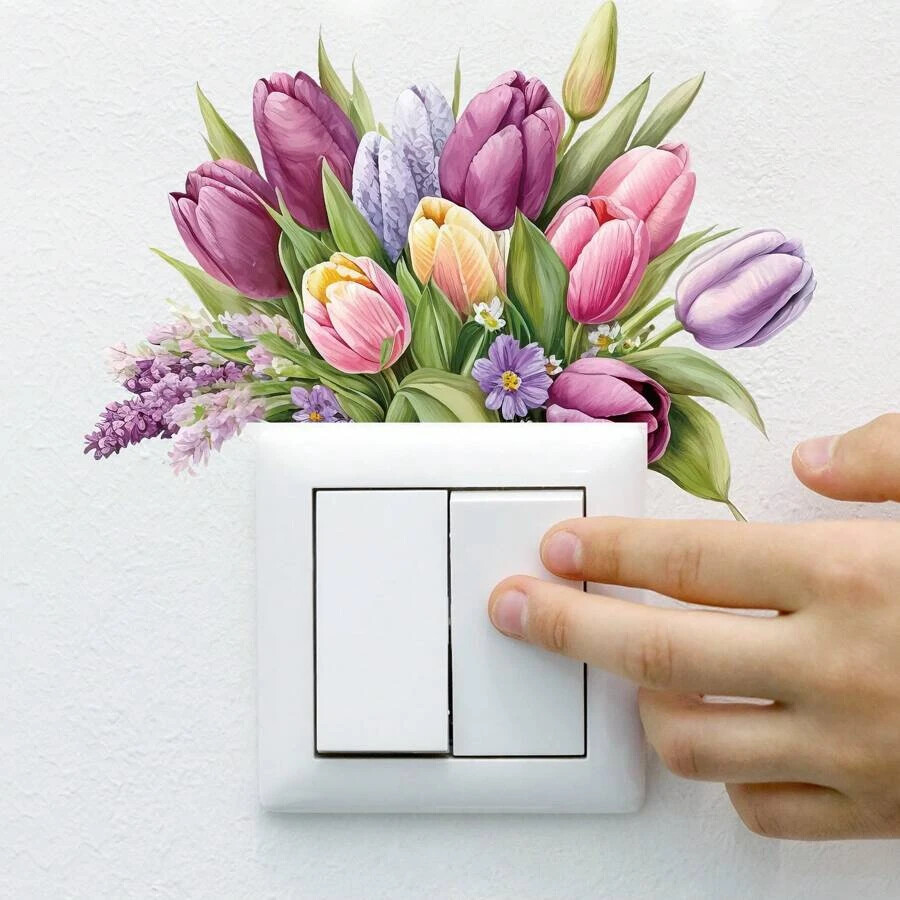 4 Pcs Wall Decals Creative Tulip Switch Removable Flower Switch Leaf Stickers