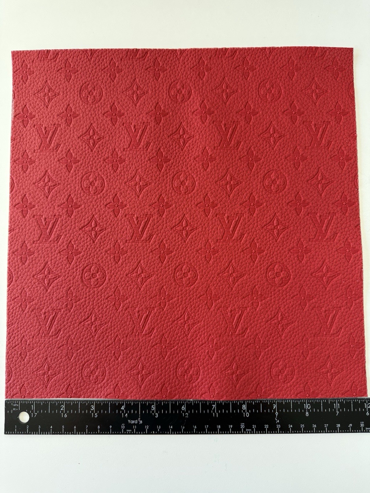 LV Red Embossed Monogram Vinyl for Crafting Classic Size piece 12" X 12" Scrap