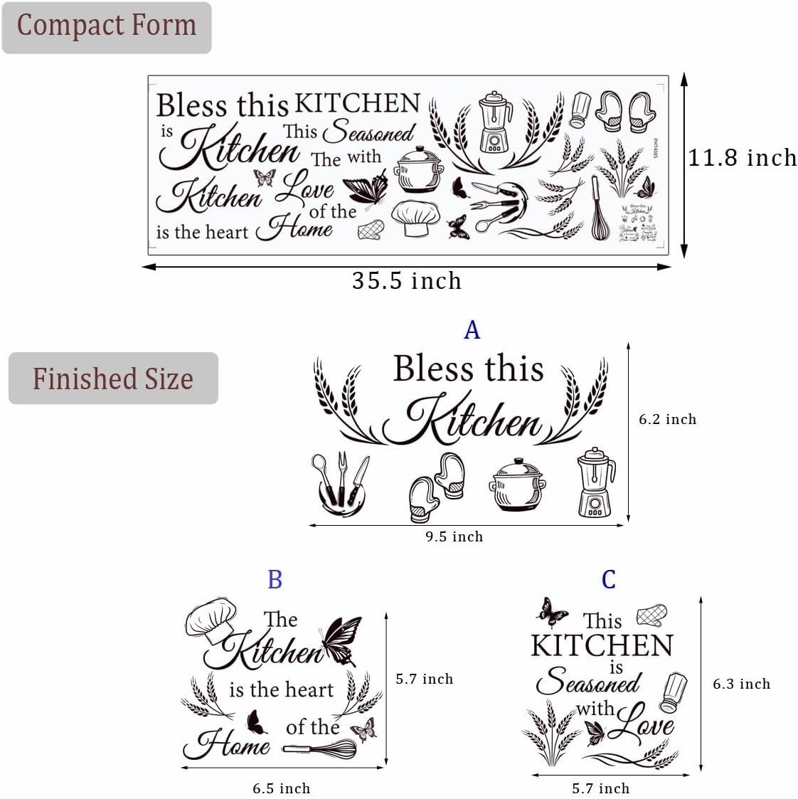 3 Set Kitchen Wall Decals Vinyl Wall Sticker Peel & Sticker Wall Decor Dining