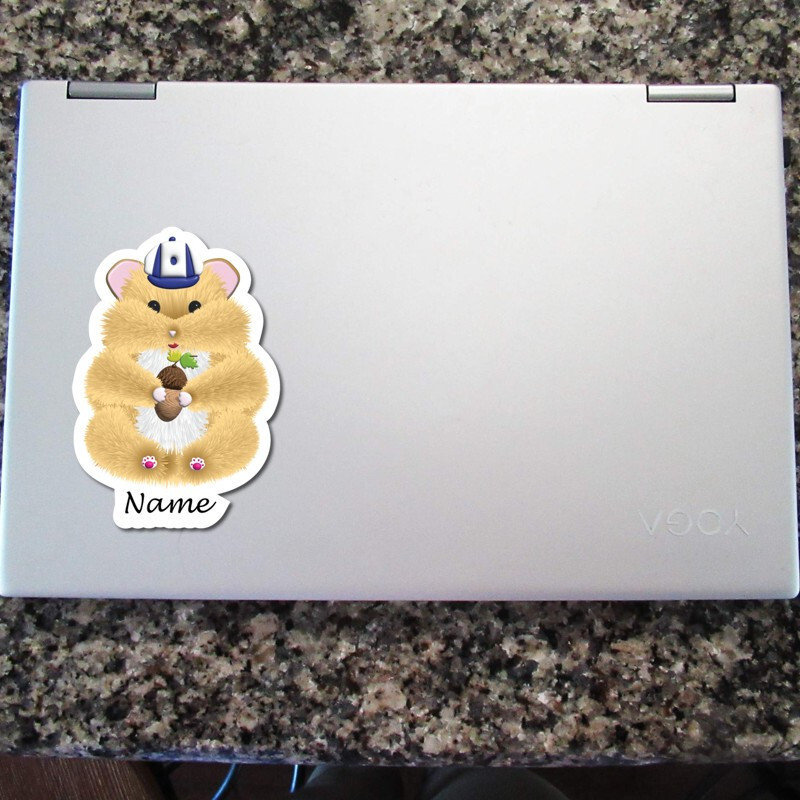 Personalized Beige Hamster Vinyl Sticker Custom Name Water Bottle Laptop Wall