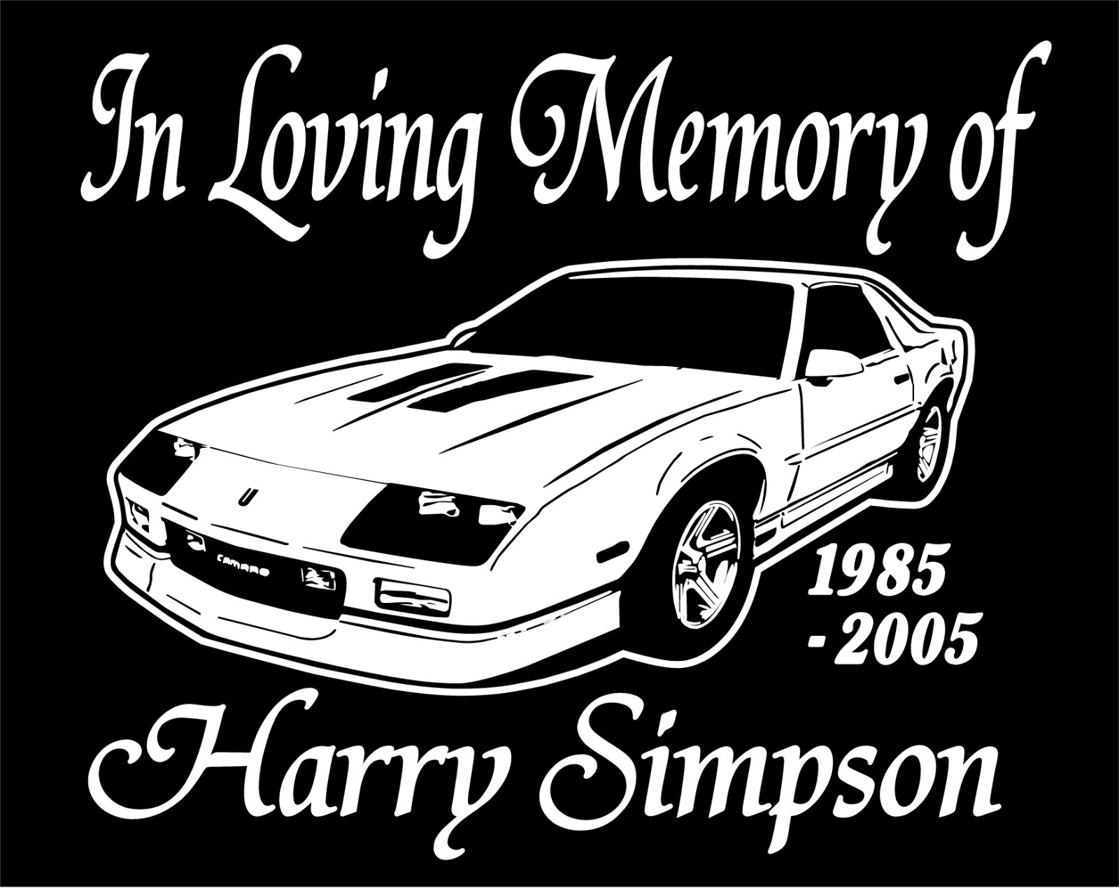 In Loving Memory Decal Camaro Car Hot rod custom name date vinyl sticker