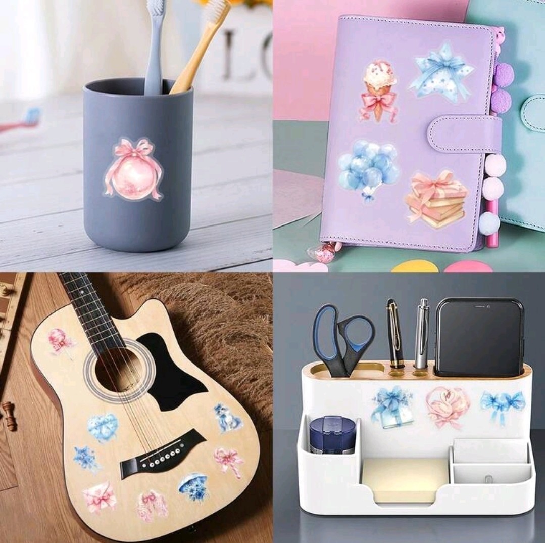 30Pcs Powder Blue&Pink Coquette Transparent PET Stickers Aesthetics Scrapbooks