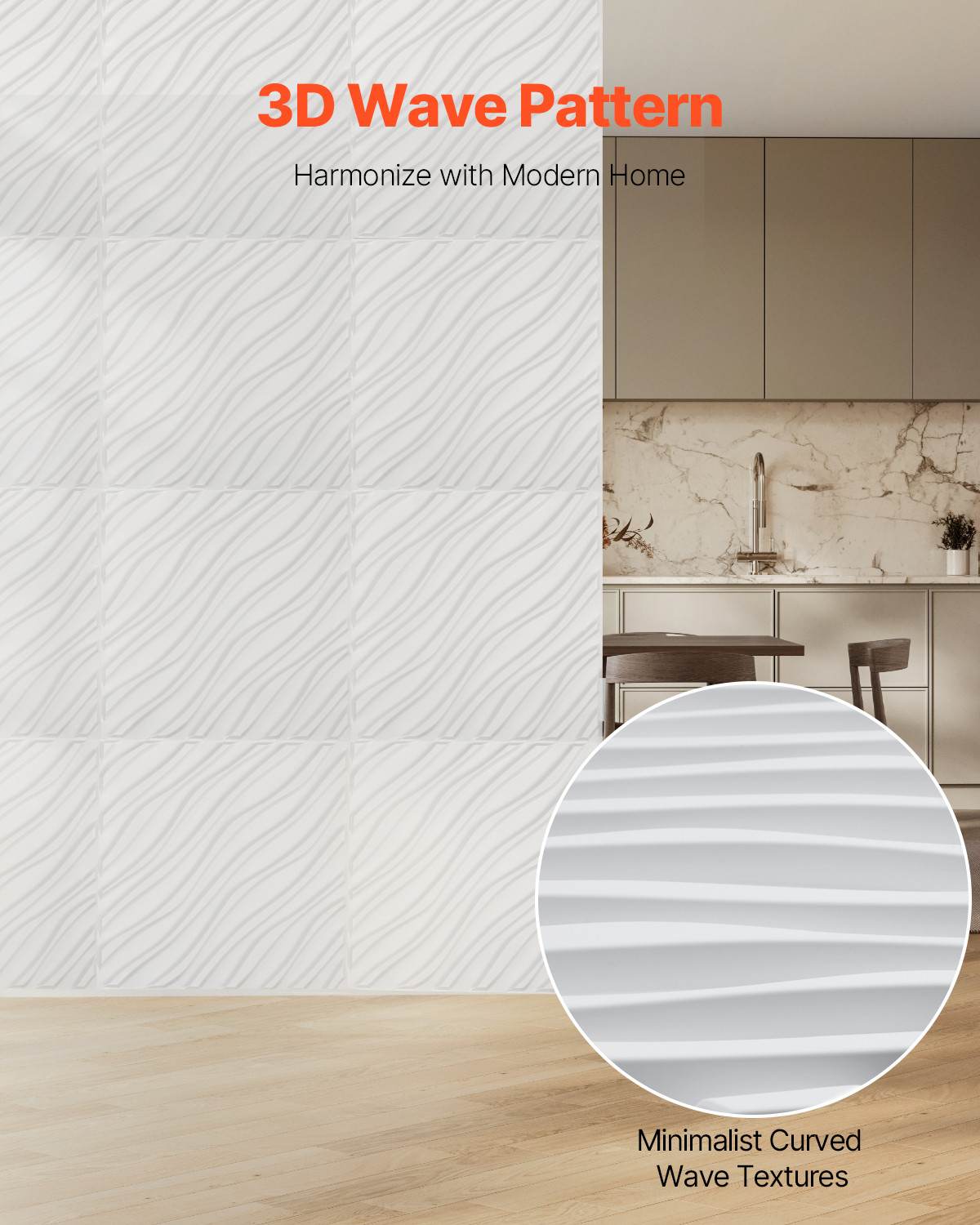 3D Wall Panels 12-Pack 19.7 x 19.7 inch PVC 32 Sq.Ft Coverage Wave Matte White