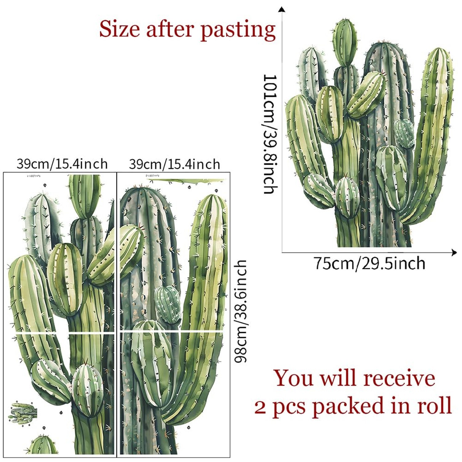 Large Bunch Cacti Wall Decals Botanical Green Plants Cactus Wall Stickers Hom…