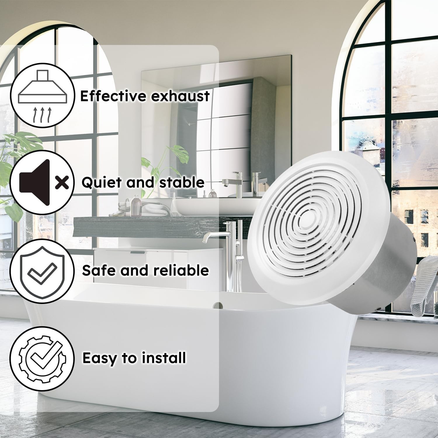 V2262-50 7 Inch Bathroom Exhaust Fan, 50 CFM, 1.0 Sones, 7" Ceiling Exhaust Fan,