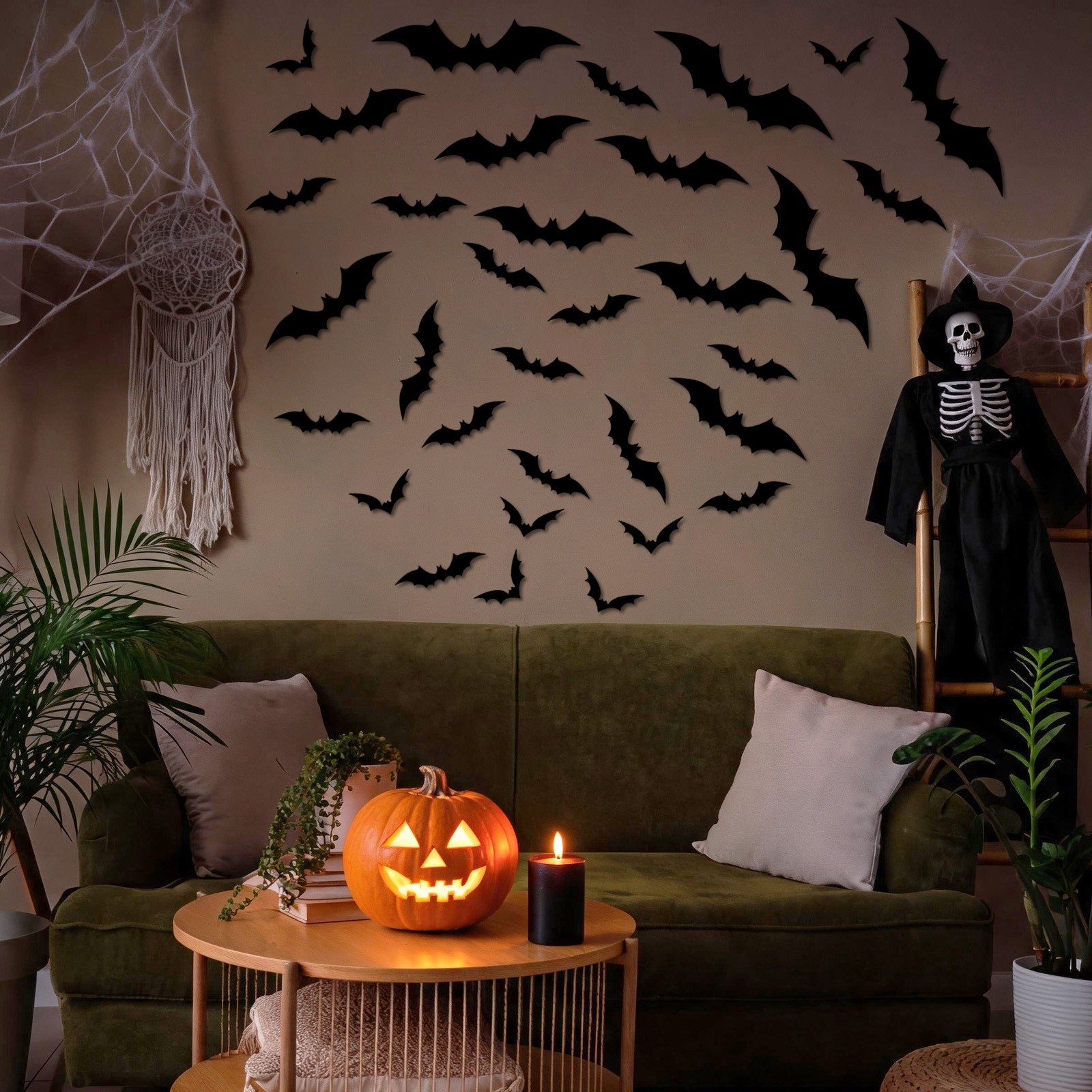 AGCAN 140Pcs Bat Wall Decor, 5 Different Sizes 3D Scary Bat Stickers